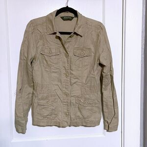 Eddie Bauer Women's Size S Field Jacket Linen Khaki Tan Safari Cargo Shacket